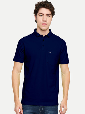 Mudo Solid Men Polo Neck Dark Blue T-Shirt