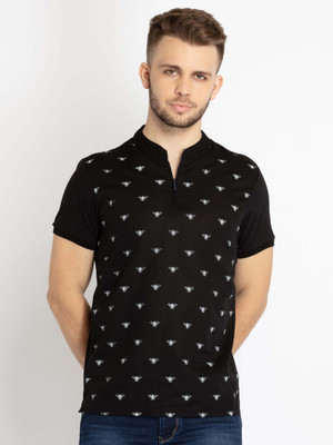 Status Quo Printed Men Polo Neck Black T-Shirt