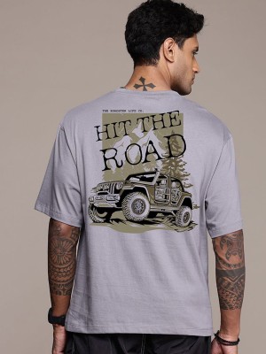 Roadster Printed Men Round Neck Grey T-Shirt