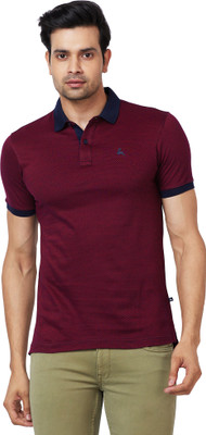 PARX Self Design Men Polo Neck Maroon T-Shirt