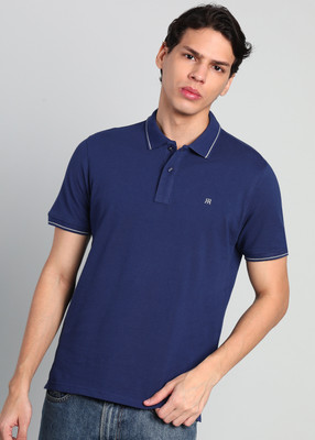 Raymond Solid Men Polo Neck Dark Blue T-Shirt