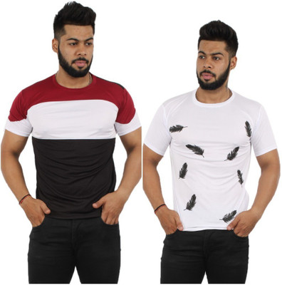 Oishee Printed Men Round Neck White, Maroon T-Shirt