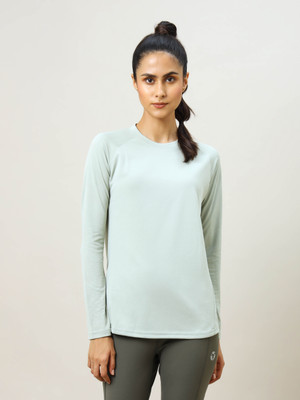 TECHNOSPORT Solid Women Round Neck Light Blue T-Shirt