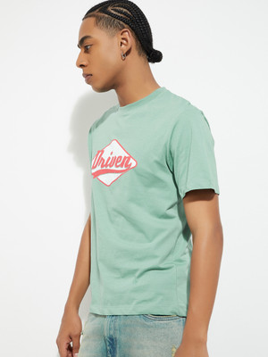 MAX Printed Men Round Neck Light Blue T-Shirt