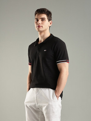 TOMMY HILFIGER Printed Men Polo Neck Black T-Shirt
