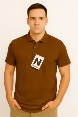 ninjafort Solid Men Polo Neck Brown T-Shirt