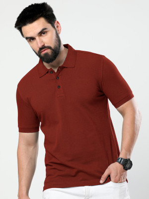 LazyChunks Solid Men Polo Neck Maroon T-Shirt