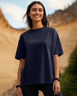 BEWAKOOF Solid Women Round Neck Blue T-Shirt