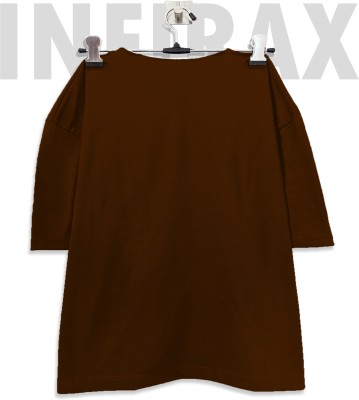 INFIRAX Typography, Printed Women Round Neck Brown T-Shirt