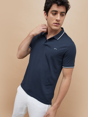 Fame Forever by Lifestyle Solid Men Polo Neck Blue T-Shirt