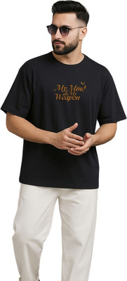 TREERANGA Typography Men Round Neck Black T-Shirt