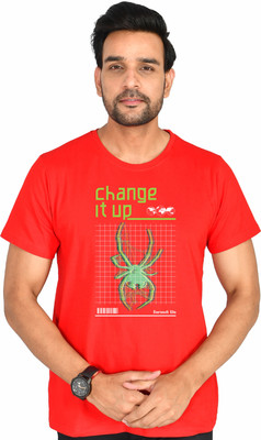 Burundi Blu Printed, Typography Men Round Neck Red T-Shirt