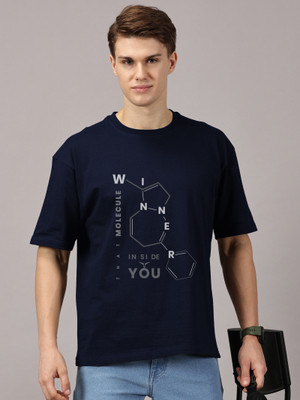 Leon Printed Men Round Neck Dark Blue T-Shirt