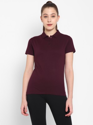 Ap'pulse Solid Women Polo Neck Maroon T-Shirt