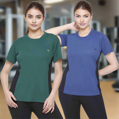 White Moon Solid Women Round Neck Multicolor T-Shirt