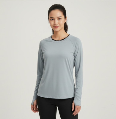 MYo2 Solid Women Round Neck Grey T-Shirt