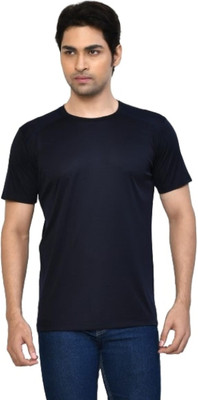 altius Solid Men Round Neck Dark Blue T-Shirt