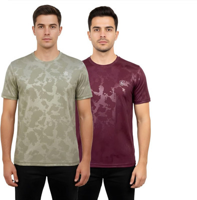 Gur Style Solid Men Round Neck Green, Red T-Shirt