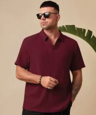 METRONAUT Self Design Men Polo Neck Maroon T-Shirt