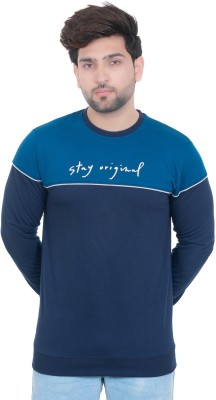 E-MAX Printed Men Round Neck Dark Blue T-Shirt