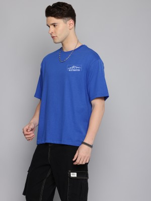 CRAFTING CLUB Solid Men Round Neck Blue T-Shirt