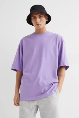 Datalact Solid Men Round Neck Purple T-Shirt