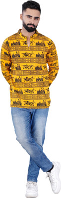 Nitya Feb Printed Men Round Neck Reversible Orange T-Shirt