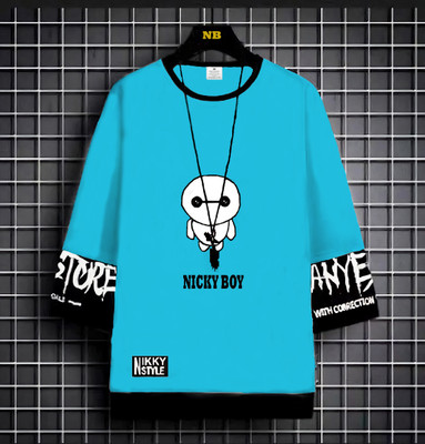 NB NICKY BOY Graphic Print Men Round Neck Light Blue T-Shirt