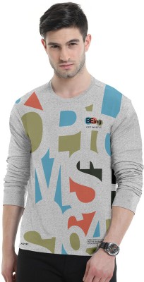 Triptee Printed, Typography Men Round Neck Grey T-Shirt