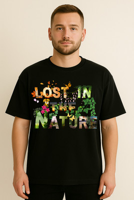 QUASAREL Printed Men Round Neck Black T-Shirt