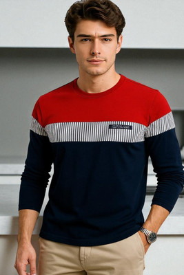 Autna Colorblock Men Round Neck Red, Blue T-Shirt