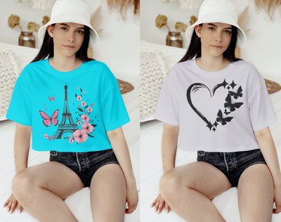 Agniknitfashion Printed Women Round Neck Multicolor T-Shirt