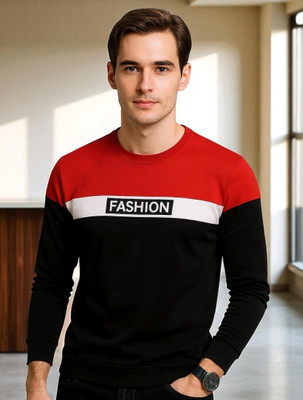 Autna Colorblock Men Round Neck Red, Black T-Shirt