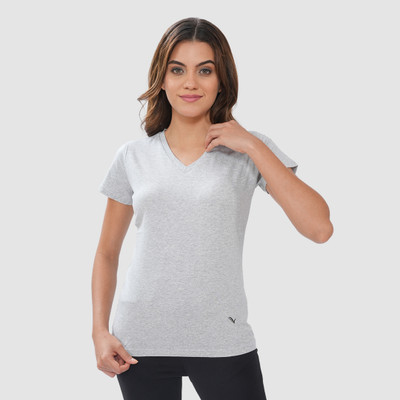 BONJOUR Solid Women V Neck Grey T-Shirt