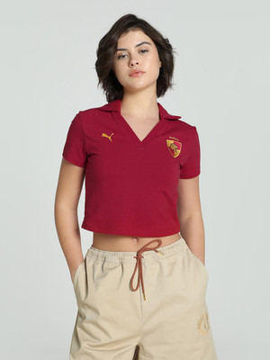 PUMA Solid Women Polo Neck Red T-Shirt