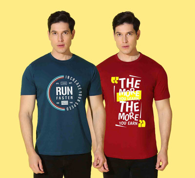 WOOSTRO Printed Men Round Neck Multicolor T-Shirt