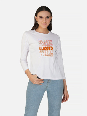 METRONAUT Printed Women Round Neck White T-Shirt