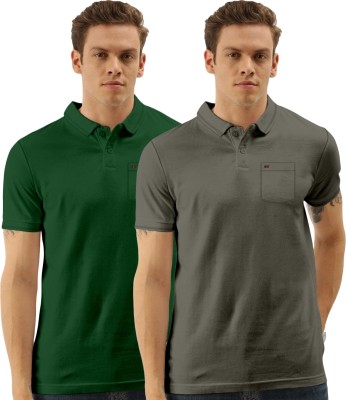 TAB91 Solid Men Polo Neck Grey T-Shirt