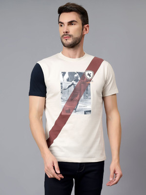 CANTABIL Printed Men Round Neck Beige T-Shirt