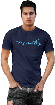 Fighterhero Typography Men Round Neck Navy Blue T-Shirt