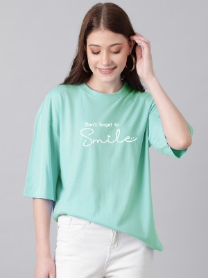 KOTTY Printed Women Round Neck Green T-Shirt