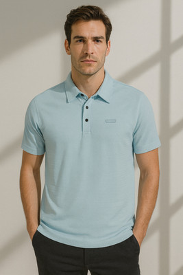 Sportz Fit Solid Men Polo Neck Blue T-Shirt