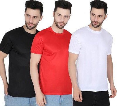 TTFE Solid Men Round Neck Black, Red, White T-Shirt