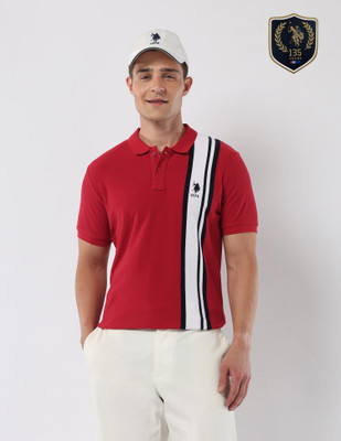 U.S. POLO ASSN. Striped Men Polo Neck Red T-Shirt