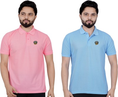 La Milano Solid Men Polo Neck Light Blue, Pink T-Shirt