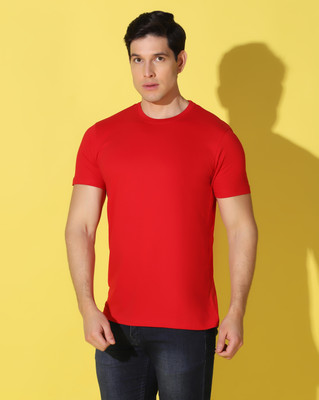 WOOSTRO Solid Men Round Neck Red T-Shirt