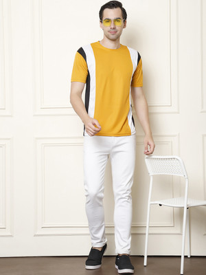 DYE VRGIN Colorblock Men Round Neck Yellow T-Shirt