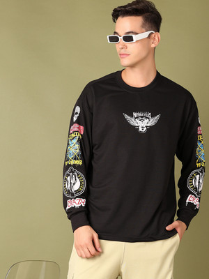 V-MART Printed Men Round Neck Black T-Shirt