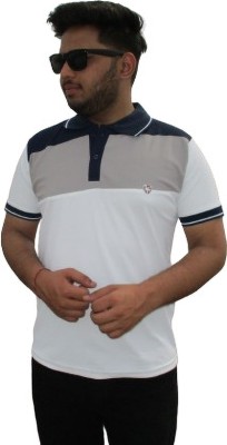 Sai Enterprises Colorblock Men Polo Neck White T-Shirt