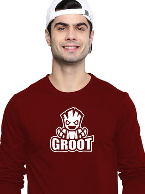OrrganicChics Printed Men Round Neck Maroon T-Shirt